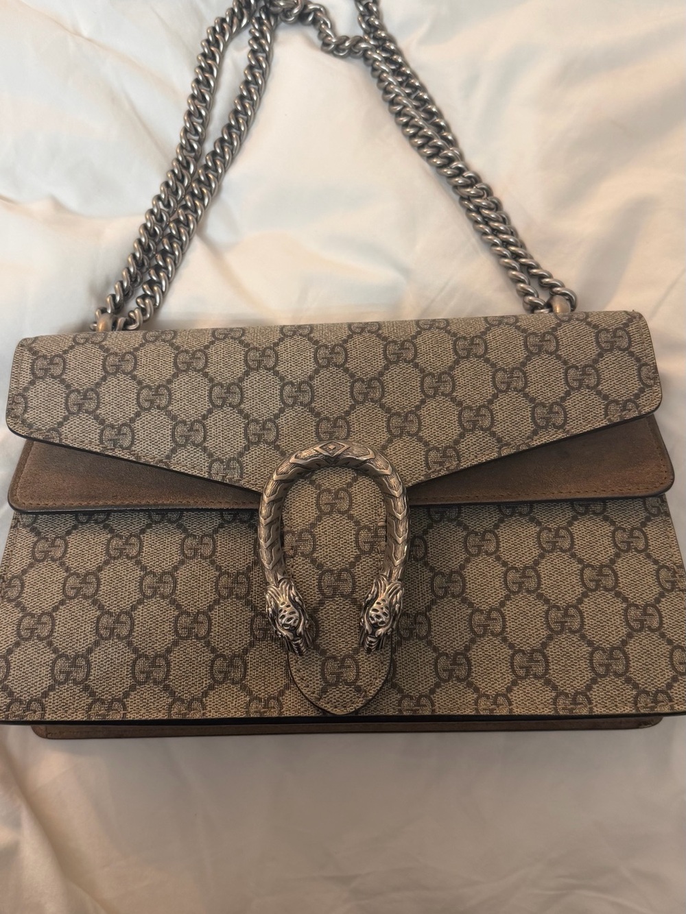 Gucci Beige/Brown GG Supreme Shoulder Bag with Silver Hardware 
Small
